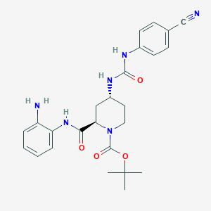 molecular formula C25H30N6O4 B8456422 tert-butyl (2R,4R)-2-((2-aminophenyl)carbamoyl)-4-(3-(4-cyanophenyl)ureido)piperidine-1-carboxylate 