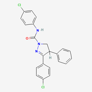 molecular formula C22H17Cl2N3O B8457322 N,3-Bis(4-chlorophenyl)-4-phenyl-4,5-dihydro-1H-pyrazole-1-carboxamide CAS No. 59074-27-0