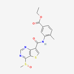 molecular formula C18H17N3O4S2 B8457455 ethyl 4-methyl-3-[(4-methylsulfinylthieno[3,2-d]pyrimidine-7-carbonyl)amino]benzoate 