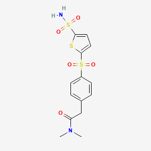 molecular formula C14H16N2O5S3 B8457592 Benzeneacetamide,4-[[5-(aminosulfonyl)-2-thienyl]sulfonyl]-n,n-dimethyl- 