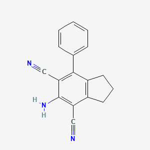molecular formula C17H13N3 B8458079 5-Amino-7-phenylindane-4,6-dicarbonitrile 