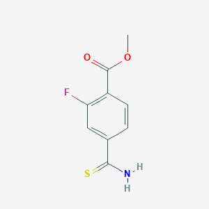 molecular formula C9H8FNO2S B8458080 Methyl 4-(aminocarbonothioyl)-2-fluorobenzoate 