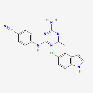 molecular formula C19H14ClN7 B8458480 4-[4-Amino-6-(5-chloro-1H-indol-4-ylmethyl)-[1,3,5]triazin-2-ylamino]-benzonitrile 