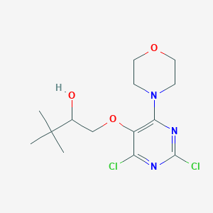 molecular formula C14H21Cl2N3O3 B8458771 1-(2,4-Dichloro-6-morpholin-4-yl-pyrimidin-5-yloxy)-3,3-dimethyl-butan-2-ol 