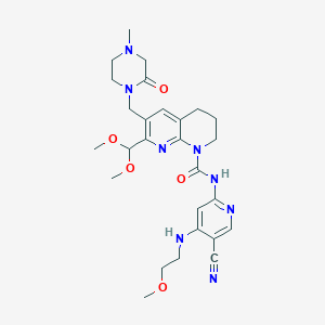 molecular formula C27H36N8O5 B8458909 1,8-Naphthyridine-1(2H)-carboxamide, N-[5-cyano-4-[(2-methoxyethyl)amino]-2-pyridinyl]-7-(dimethoxymethyl)-3,4-dihydro-6-[(4-methyl-2-oxo-1-piperazinyl)methyl]- 