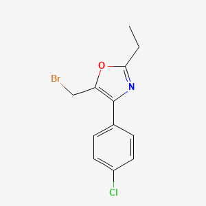 molecular formula C12H11BrClNO B8459150 5-(Bromomethyl)-4-(4-chlorophenyl)-2-ethyl-1,3-oxazole CAS No. 89150-34-5