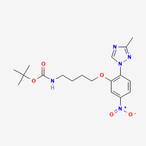 molecular formula C18H25N5O5 B8459259 tert-butyl (4-(2-(3-methyl-1H-1,2,4-triazol-1-yl)-5-nitrophenoxy)butyl)carbamate 