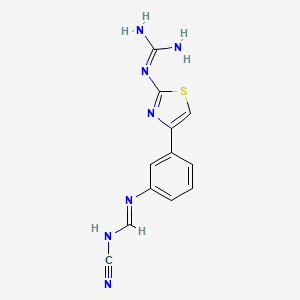 molecular formula C12H11N7S B8459945 N-Cyano-N'-(3-{2-[(diaminomethylidene)amino]-1,3-thiazol-4-yl}phenyl)methanimidamide CAS No. 88542-02-3