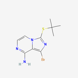 molecular formula C10H13BrN4S B8460069 Imidazo[1,5-a]pyrazin-8-amine,1-bromo-3-[(1,1-dimethylethyl)thio]- 