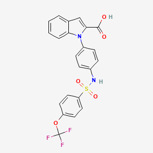 molecular formula C22H15F3N2O5S B8461496 1h-Indole-2-carboxylic acid,1-[4-[[[4-(trifluoromethoxy)phenyl]sulfonyl]amino]phenyl]- 