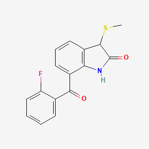molecular formula C16H12FNO2S B8461593 7-(2-Fluorobenzoyl)-3-(methylsulfanyl)-1,3-dihydro-2H-indol-2-one CAS No. 77534-14-6