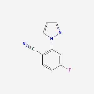 molecular formula C10H6FN3 B8462397 4-Fluoro-2-pyrazol-1-yl-benzonitrile 