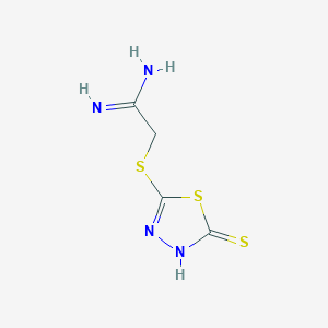 molecular formula C4H6N4S3 B8463076 2-Amidinomethylthio-5-mercapto-1,3,4-thiadiazole 