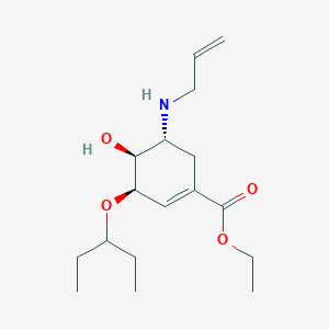 molecular formula C17H29NO4 B8463248 1-Cyclohexene-1-carboxylic acid, 3-(1-ethylpropoxy)-4-hydroxy-5-(2-propen-1-ylamino)-, ethyl ester, (3R,4S,5R)- 