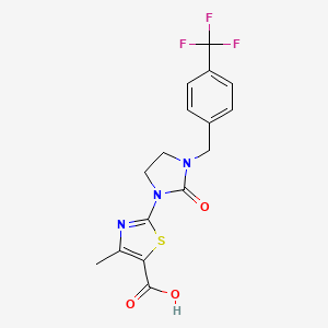 molecular formula C16H14F3N3O3S B8463351 4-Methyl-2-(2-oxo-3-(4-(trifluoromethyl)benzyl)imidazolidin-1-yl)thiazole-5-carboxylic acid 