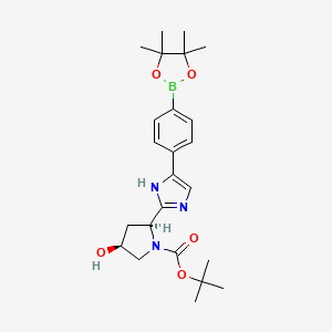 molecular formula C24H34BN3O5 B8463546 (2S,4S)-tert-butyl 4-hydroxy-2-(5-(4-(4,4,5,5-tetramethyl-1,3,2-dioxaborolan-2-yl)phenyl)-1H-imidazol-2-yl)pyrrolidine-1-carboxylate 