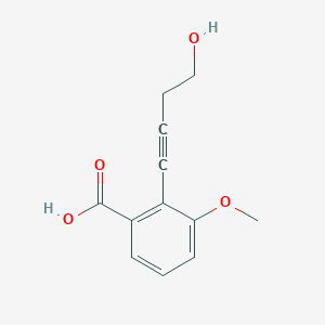 molecular formula C12H12O4 B8463563 2-(4-Hydroxybut-1-yn-1-yl)-3-(methyloxy)benzoic acid 