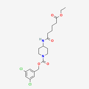 molecular formula C21H28Cl2N2O5 B8463661 3,5-Dichlorobenzyl 4-(6-ethoxy-6-oxohexanamido)piperidine-1-carboxylate 