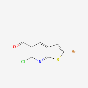 molecular formula C9H5BrClNOS B8463795 1-(2-bromo-6-chlorothieno[2,3-b]pyridin-5-yl)Ethanone 