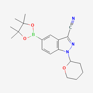 molecular formula C19H24BN3O3 B8463846 1-(tetrahydro-2H-pyran-2-yl)-5-(4,4,5,5-tetramethyl-1,3,2-dioxaborolan-2-yl)-1H-indazole-3-carbonitrile 
