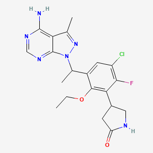 molecular formula C20H22ClFN6O2 B8464174 4-{3-[1-(4-amino-3-methyl-1H-pyrazolo[3,4-d]pyrimidin-1-yl)ethyl]-5-chloro-2-ethoxy-6-fluorophenyl}pyrrolidin-2-one 