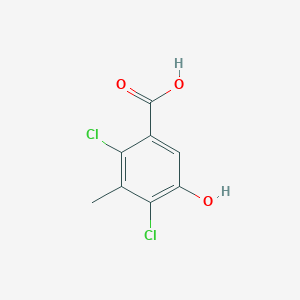 molecular formula C8H6Cl2O3 B8464571 2,4-Dichloro-5-hydroxy-3-methylbenzoic acid 