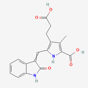 molecular formula C18H16N2O5 B8464697 4-(2-carboxyethyl)-3-methyl-5-(2-oxo-1,2-dihydroindol-3-ylidenemethyl)-1H-pyrrole-2-carboxylic acid 