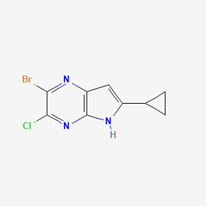 molecular formula C9H7BrClN3 B8464873 2-Bromo-3-chloro-6-cyclopropyl-5H-pyrrolo[2,3-b]pyrazine 