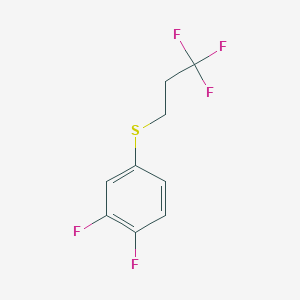 molecular formula C9H7F5S B8465317 Benzene, 1,2-difluoro-4-[(3,3,3-trifluoropropyl)thio]- 