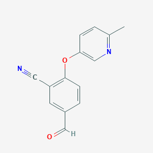 molecular formula C14H10N2O2 B8465462 5-Formyl-2-((6-methylpyridin-3-yl)oxy)benzonitrile 