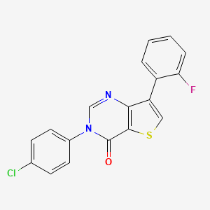 molecular formula C18H10ClFN2OS B8465463 3-(4-Chlorophenyl)-7-(2-fluorophenyl)thieno[3,2-d]pyrimidin-4(3H)-one 