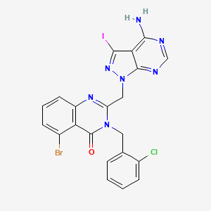 molecular formula C21H14BrClIN7O B8466563 2-((4-Amino-3-iodo-1H-pyrazolo[3,4-d]pyrimidin-1-yl)methyl)-5-bromo-3-(2-chlorobenzyl)quinazolin-4(3H)-one 