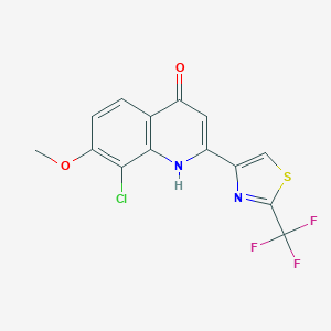 molecular formula C14H8ClF3N2O2S B8466591 8-Chloro-2-(2-(trifluoromethyl)thiazol-4-yl)-7-methoxyquinolin-4-ol 
