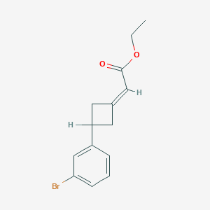 molecular formula C14H15BrO2 B8466632 [3-(3-Bromophenyl)cyclobutylidene]acetic acid ethyl ester 