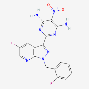 molecular formula C17H12F2N8O2 B8466731 2-(5-Fluoro-1-(2-fluorobenzyl)-1H-pyrazolo[3,4-b]pyridin-3-yl)-5-nitropyrimidine-4,6-diamine CAS No. 1350653-25-6