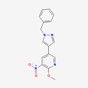 molecular formula C16H14N4O3 B8466757 5-(1-Benzyl-1H-pyrazol-4-yl)-2-methoxy-3-nitropyridine 