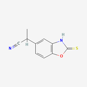 molecular formula C10H8N2OS B8467418 2-(2-Thioxo-2,3-dihydrobenzoxazol-5-yl) propionitrile 