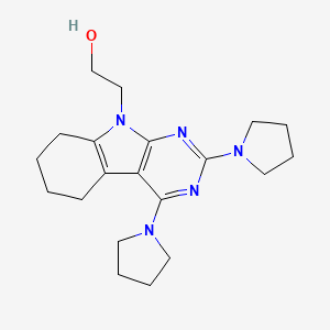 molecular formula C20H29N5O B8467695 2-[2,4-Di(pyrrolidin-1-yl)-5,6,7,8-tetrahydro-9H-pyrimido[4,5-b]indol-9-yl]ethan-1-ol CAS No. 157014-39-6