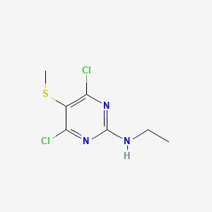 molecular formula C7H9Cl2N3S B8467767 2-Ethylamino-4,6-dichloro-5-methylthio-pyrimidine 