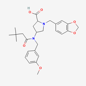 molecular formula C27H34N2O6 B8467843 (4S)-1-(1,3-Benzodioxol-5-ylmethyl)-4-[(3,3-dimethyl-1-oxobutyl)[(3-methoxyphenyl)methyl]amino]-L-proline 