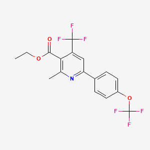 molecular formula C17H13F6NO3 B8468202 3-Pyridinecarboxylic acid,2-methyl-6-[4-(trifluoromethoxy)phenyl]-4-(trifluoromethyl)-,ethyl ester 