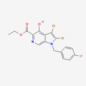 molecular formula C17H13Br2FN2O3 B8468407 1h-Pyrrolo[2,3-c]pyridine-5-carboxylic acid,2,3-dibromo-1-[(4-fluorophenyl)methyl]-4-hydroxy-,ethyl ester 