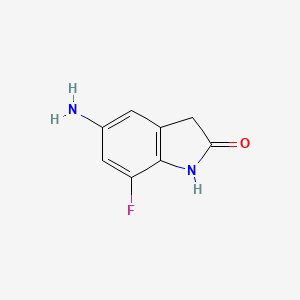molecular formula C8H7FN2O B8468695 5-amino-7-fluoro-1,3-dihydro-2H-indol-2-one 