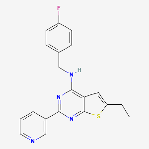 molecular formula C20H17FN4S B8468770 2-(Pyridin-3-yl)-4-(4-fluorobenzylamino)-6-ethyl-thieno-[2,3-d]-pyrimidine 