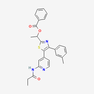 B8469346 1-[4-(3-Methylphenyl)-5-(2-propionylamino-4-pyridyl)-1,3-thiazol-2-YL]ethyl benzoate CAS No. 365430-95-1