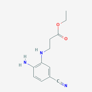 molecular formula C12H15N3O2 B8470375 3-(2-Amino-5-cyano-phenylamino)-propionic acid ethyl ester 