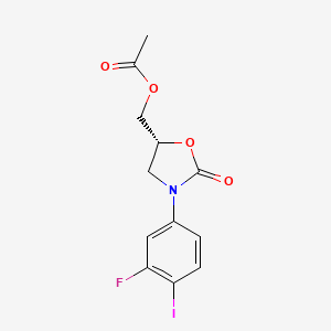 molecular formula C12H11FINO4 B8470921 [(5R)-3-(3-fluoro-4-iodophenyl)-2-oxo-1,3-oxazolidin-5-yl]methyl acetate CAS No. 501939-77-1
