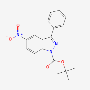 molecular formula C18H17N3O4 B8471814 1h-Indazole-1-carboxylic acid,5-nitro-3-phenyl-,1,1-dimethylethyl ester 