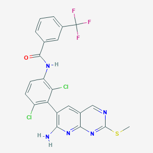 molecular formula C22H14Cl2F3N5OS B8472032 Benzamide,n-[3-[7-amino-2-(methylthio)pyrido[2,3-d]pyrimidin-6-yl]-2,4-dichlorophenyl]-3-(trifluoromethyl)- 