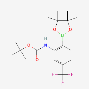 molecular formula C18H25BF3NO4 B8472236 Tert-butyl 2-(4,4,5,5-tetramethyl-1,3,2-dioxaborolan-2-YL)-5-(trifluoromethyl)phenylcarbamate 